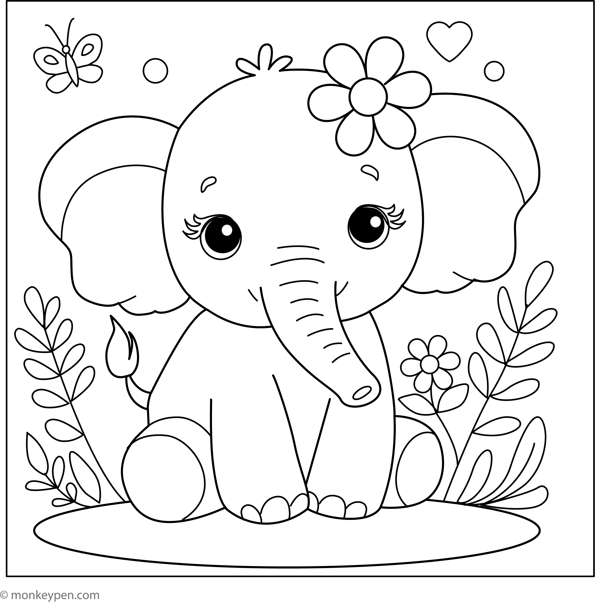 Elephant Coloring Printable Coloring Page Outline Of Cute Elephant,