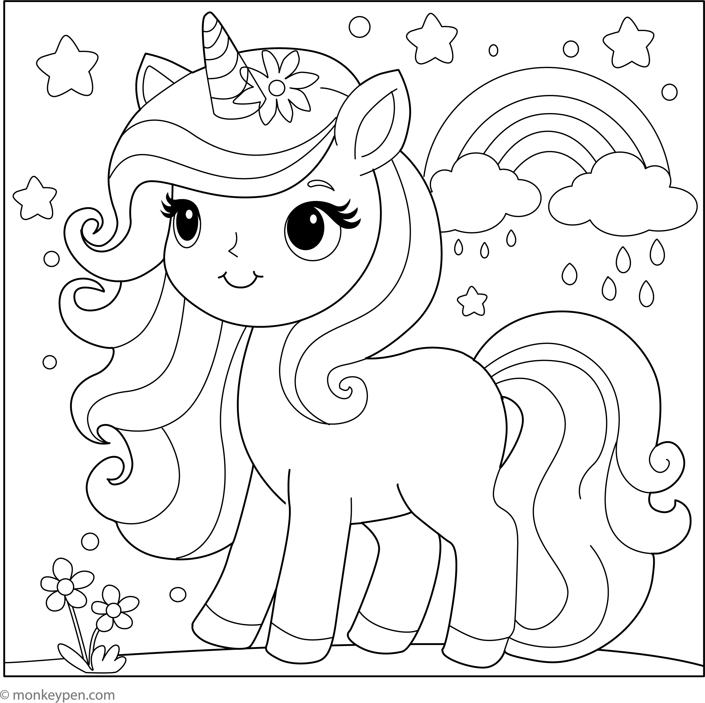 Cute Unicorn Coloring Page - Main Image