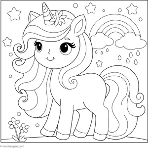 Cute Unicorn Coloring Page