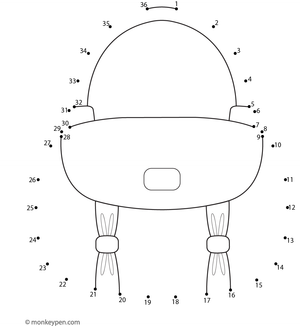 Educational activity showing a cartoon backpack for children to connect dots and color.