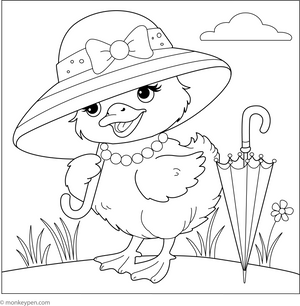 Duck Wearing Hat Coloring Page
