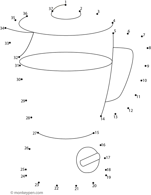 Educational dot-to-dot activity of a kitchen blender for children to connect and color.