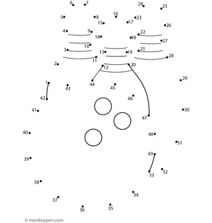 Fun sport-themed dot-to-dot activity of a bowling ball for kids to connect and color.