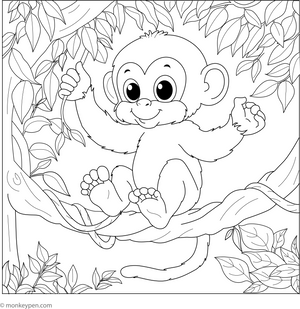 Little Monkey in Jungle Coloring Page