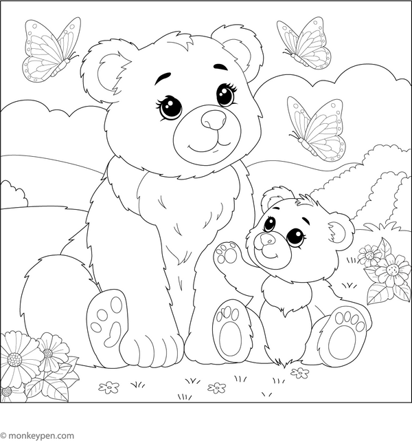 Cute Cartoon Bear Coloring Page – transportation-themed printable for kids