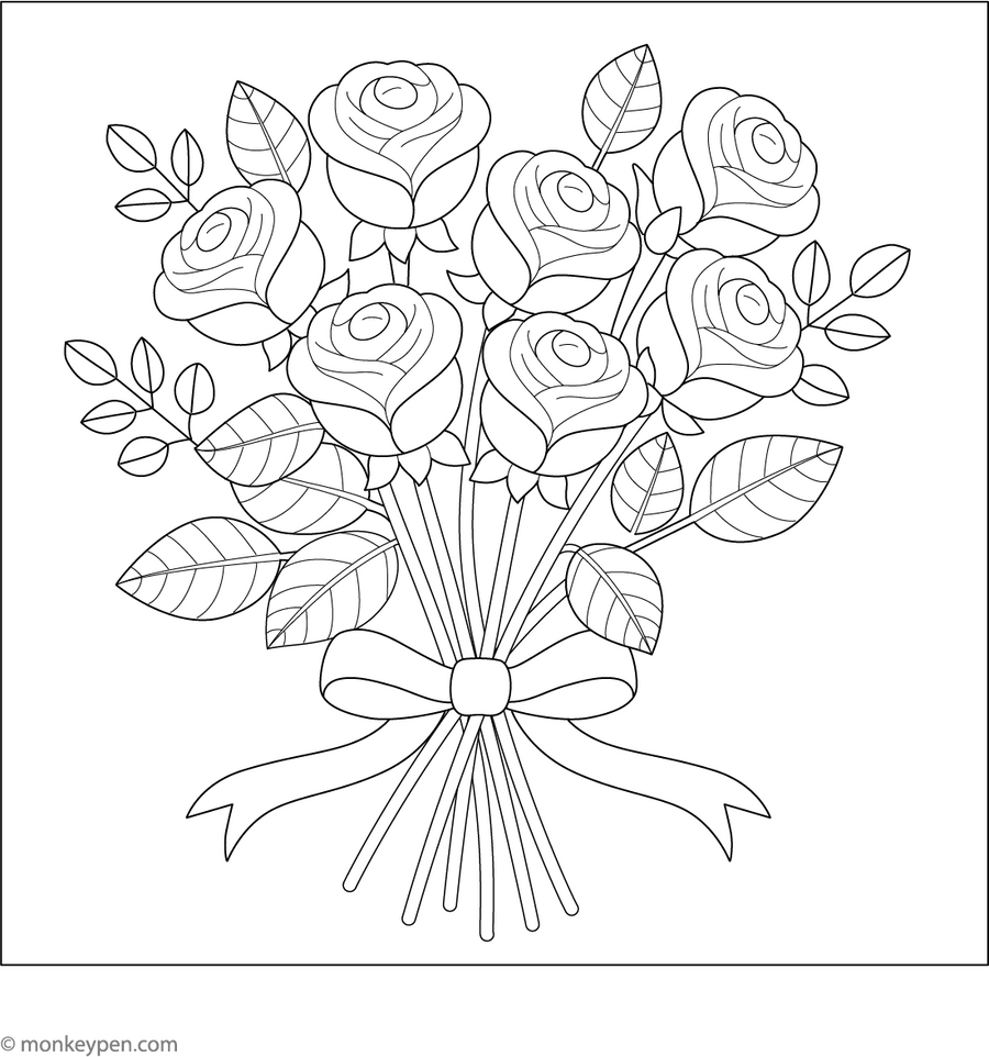 Bouquet Of Roses Coloring Page