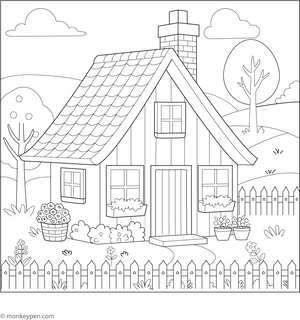 Rural House Coloring Page  – fun and educational printable for children