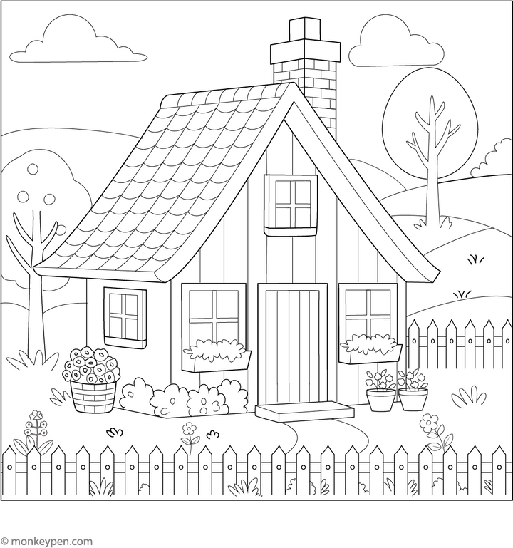 Rural House Coloring Page – Free Printable PDF for Kids