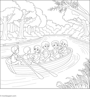 Children Enjoying Boat Ride Coloring Page  – fun and educational printable for children