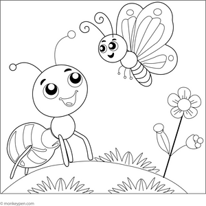 Ant and the Butterfly Coloring Page