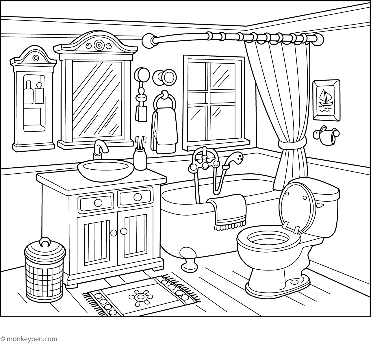 Bathroom Coloring Page – Fun Household Scene Printable for Kids
