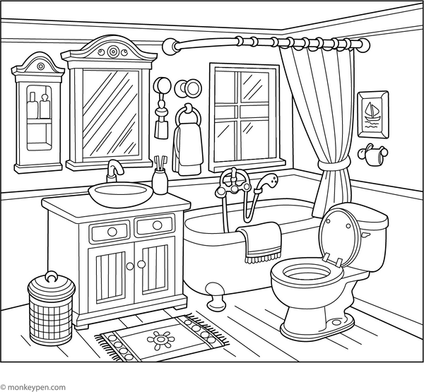 Bath Room Coloring Page – fun and educational printable for children