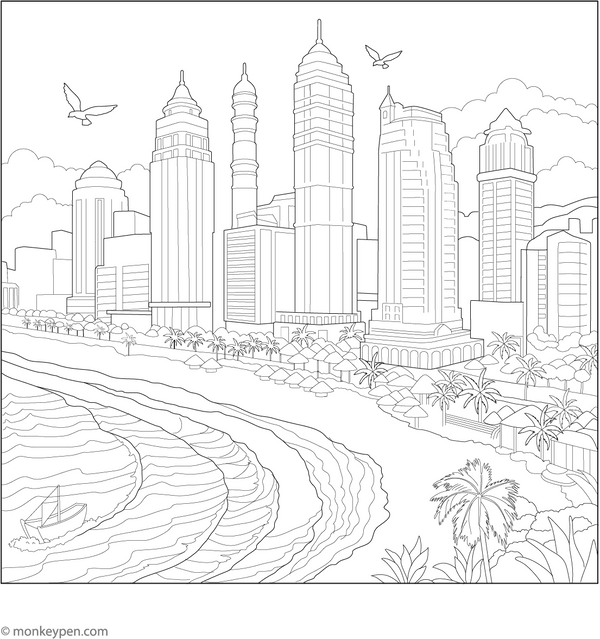 Durban Golden Mile Beach Coloring Page
