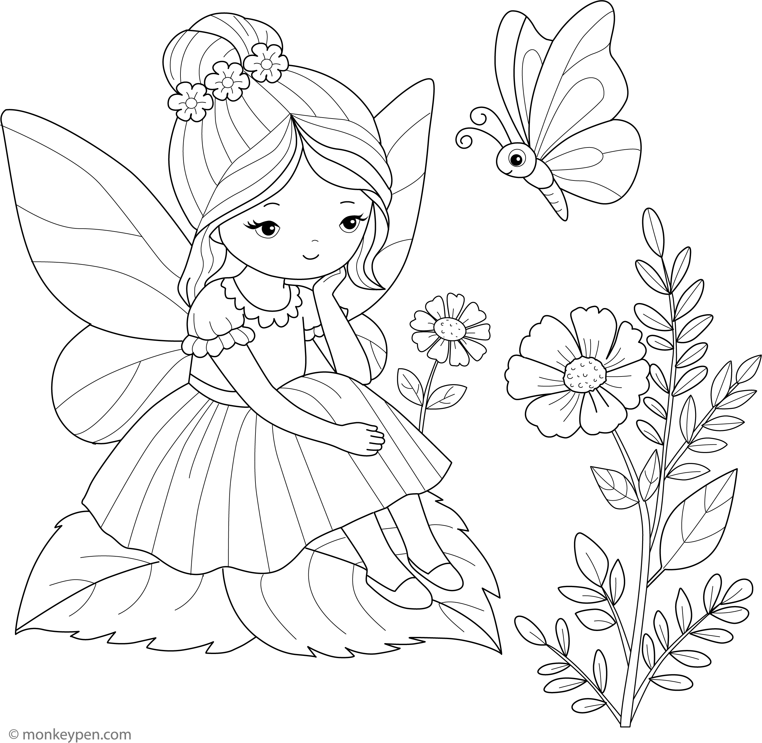 Fairy And Butterfly Coloring Page fairy-and-butterfly-coloring-page