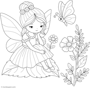 Fairy and Butterfly Coloring Page
