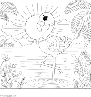 Flamingo at Sunset Coloring Page
