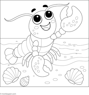 Lobster Waving Hello Coloring Page – fun and educational printable for children