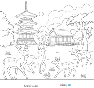 Nara Deer Park Coloring Page