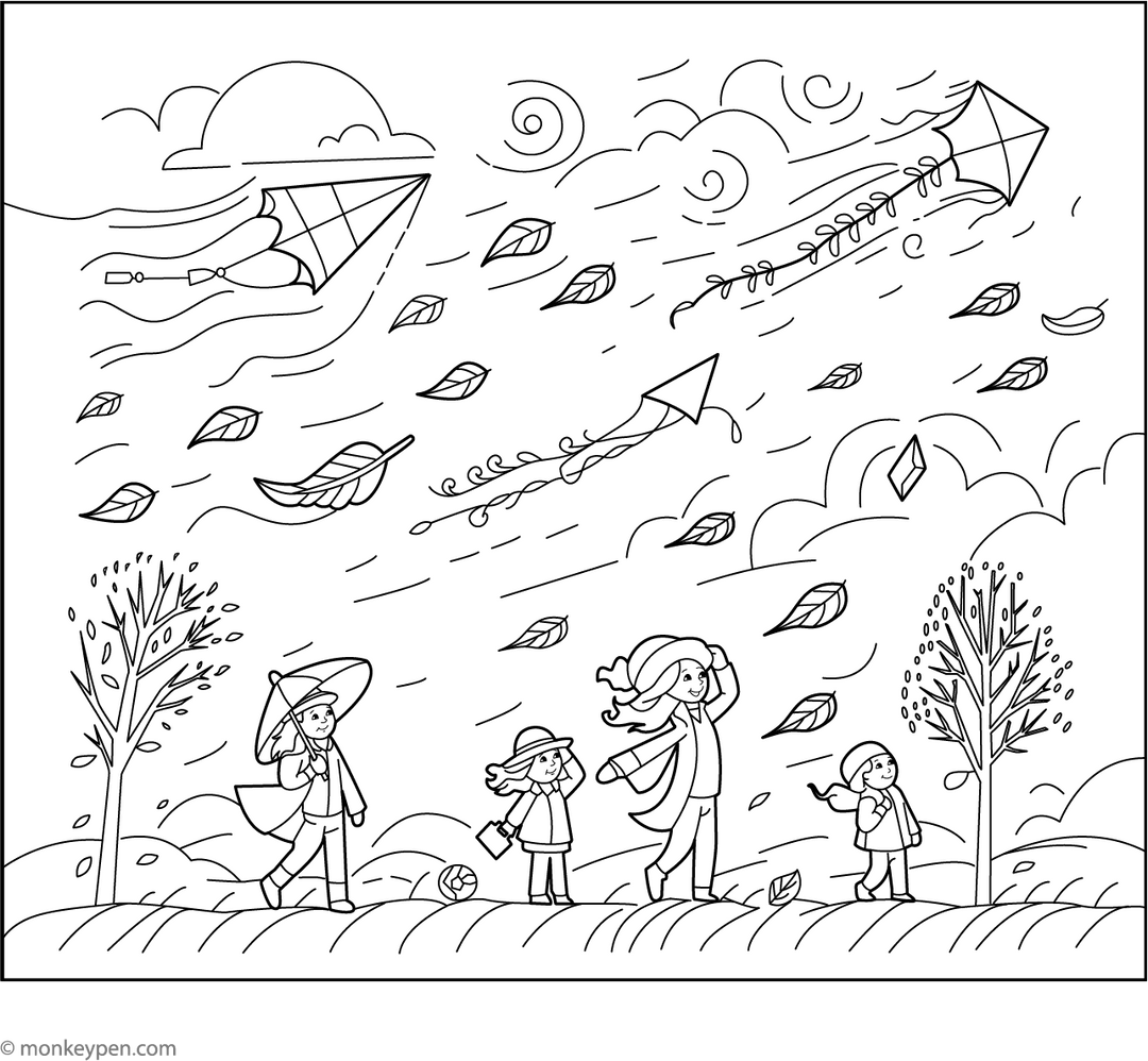 Printable Windy Day Coloring Page – Free PDF for Kids