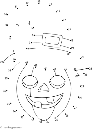 Children's Halloween-themed dot-to-dot worksheet to connect and color.