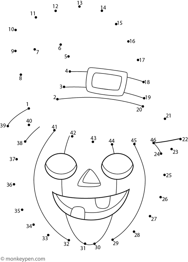 Children's Halloween-themed dot-to-dot worksheet to connect and color.