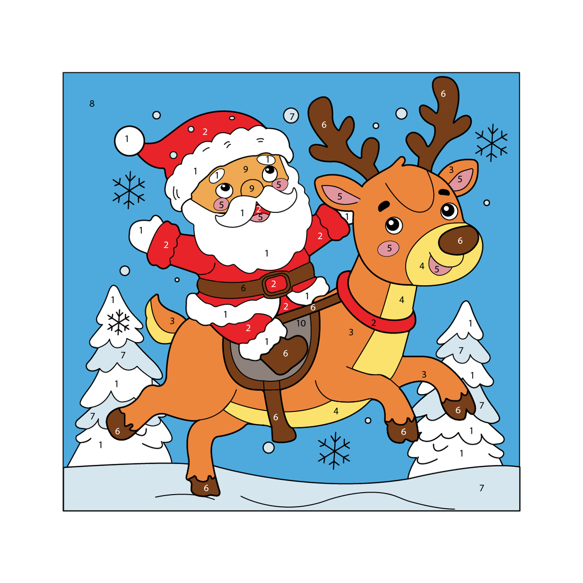 Santa Riding Reindeer Color by Number