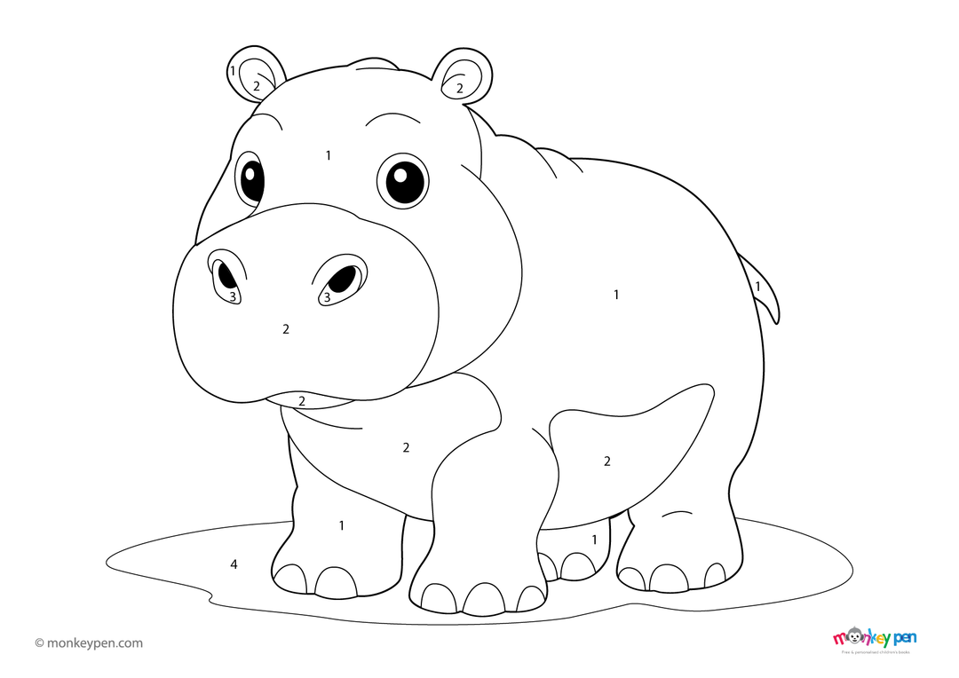 Hippo Color by Number – Free Colouring Pages For Kids