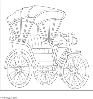 Vintage Cycle Rickshaw Coloring Page
