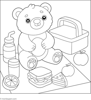 Bear on Picnic Coloring Page
