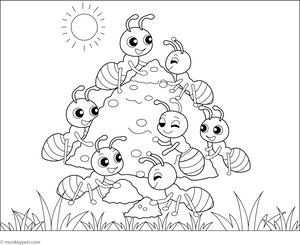 Ants Building an Anthill Coloring Page