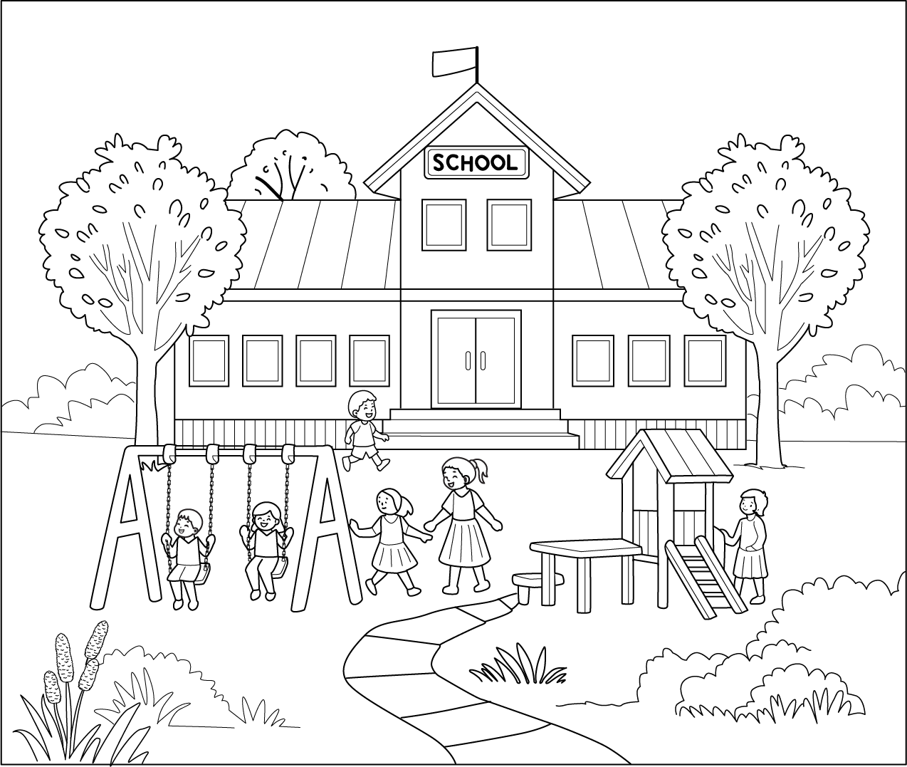 Coloring Pages Of Schools — Illustration 5 Coloring Pages Of Schools — Illustration 5