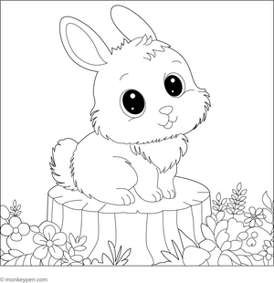 Cute Bunny Sitting on a Tree Stump Coloring Page – fun and educational printable for children
