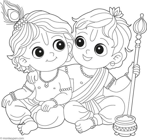 Krishna and Balarama Coloring Page
