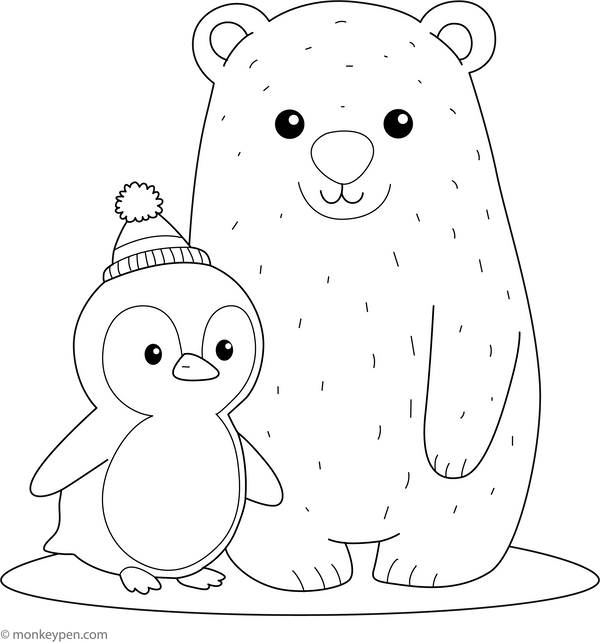 Penguin and a Polar Bear Friend Coloring Page – fun and educational printable for children
