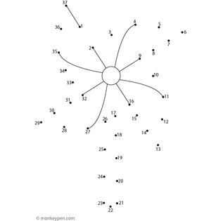 Worksheet of a cartoon paper windmill for children to connect dots and color.