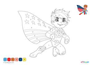 A courageous superhero striking a powerful pose in this free downloadable PDF color-by-number worksheet, perfect for kids to print and color.