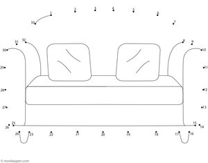 Worksheet of a cartoon sofa for children to connect dots and color.