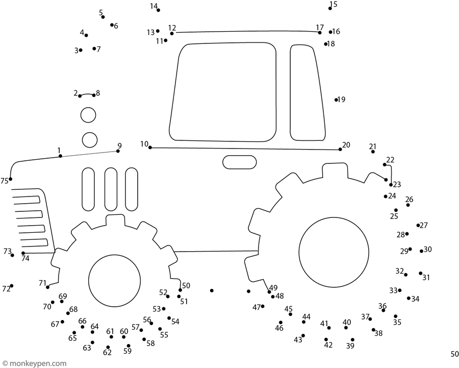 Tractor | Printable Dot-to-Dot Worksheet for Children