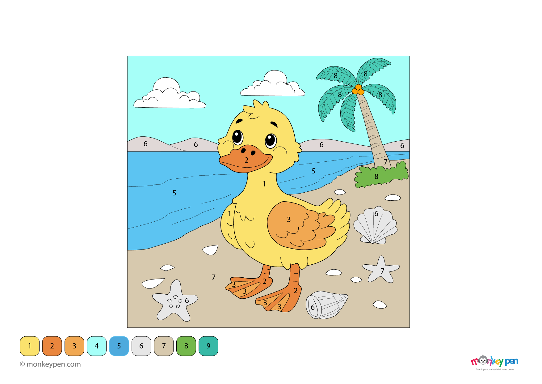 Color By Code Duck Duck at the Beach – Color by Number Sunny Day PDF
