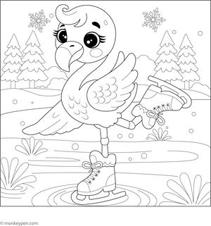Flamingo on Ice Skates Coloring Page