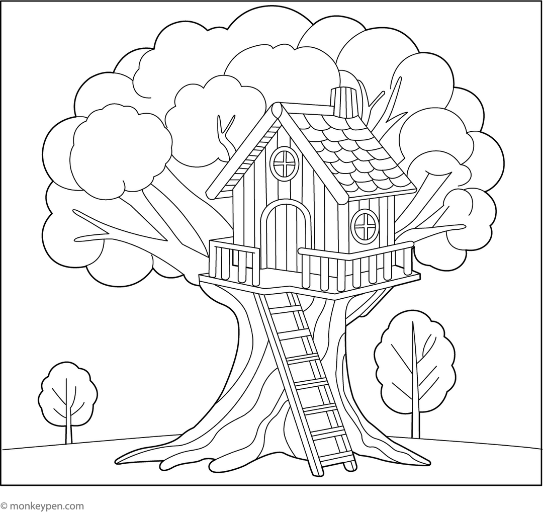 Tree House Coloring Page - Free Printable PDF