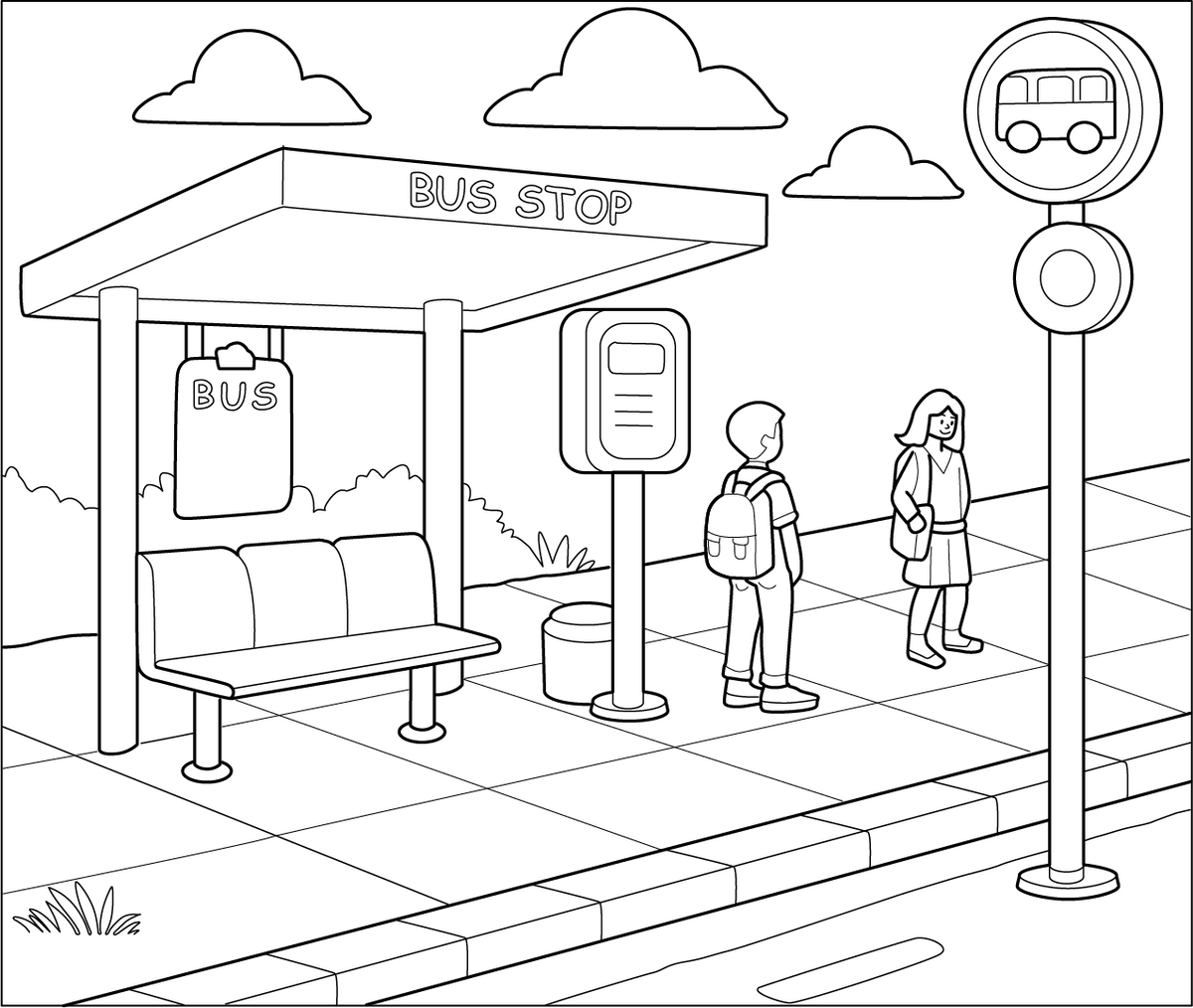 Wait Coloring Bus Stop Coloring Page For Children