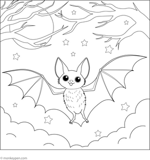 Bat in Starry Sky Coloring Page