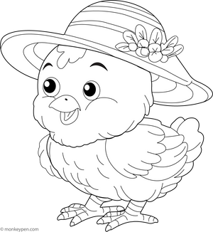 Chicken with Straw Hat Coloring Page
