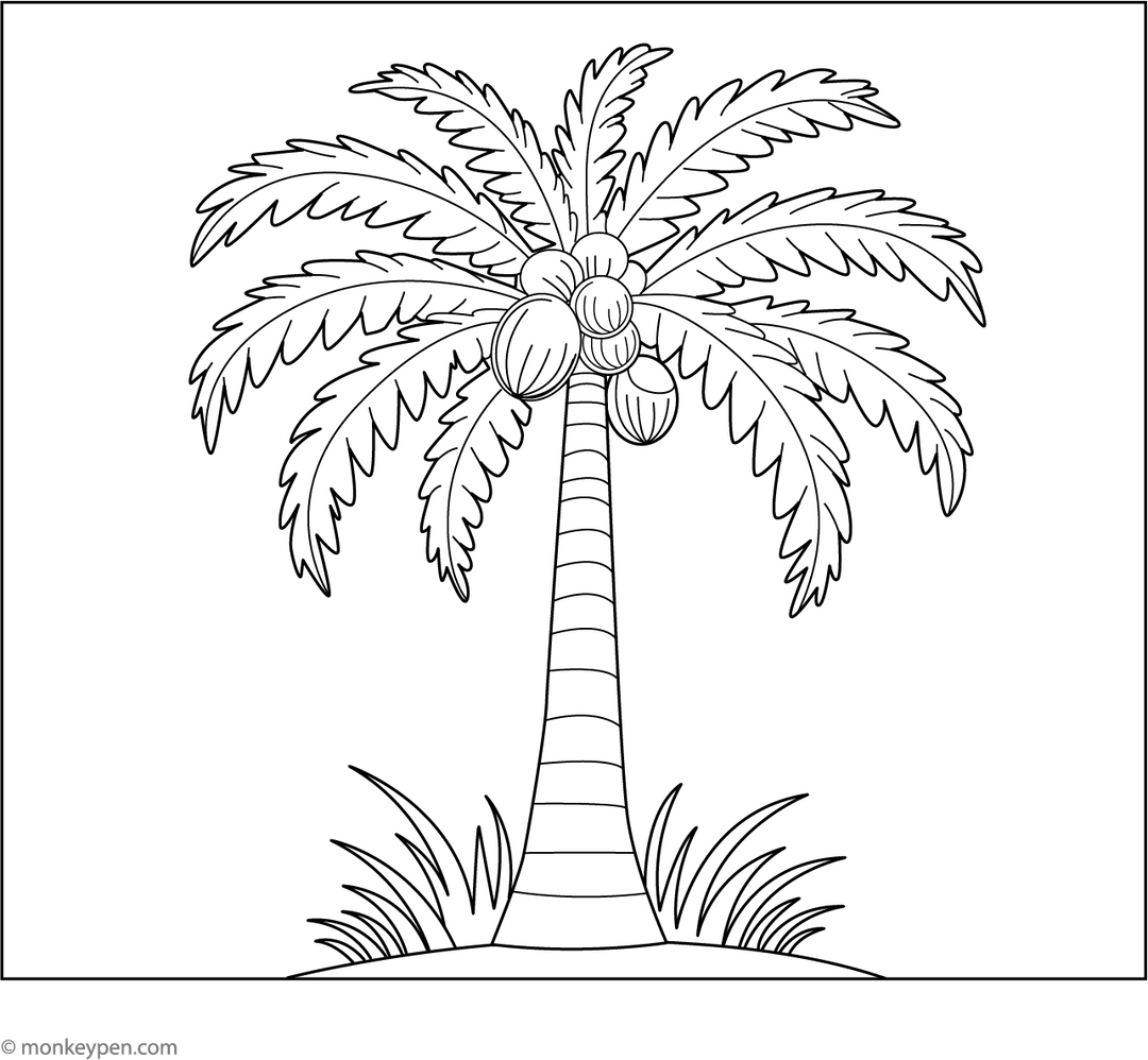 Printable Coconut Tree Pattern One Color Coconut Tree Coloring Page – Free PDF for Kids to Print