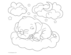 Elephant Sleeping on the Cloud Coloring Page