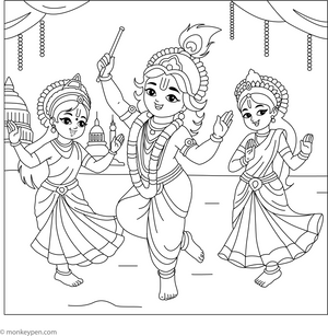 Krishna Dancing with Gopis Coloring Page