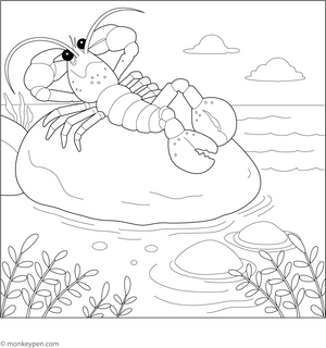 Lobster Relaxing on a Rock Coloring Page – fun and educational printable for children