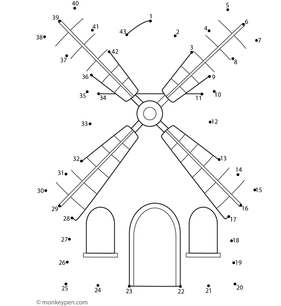 Windmill | Free Printable Dot-to-Dot Worksheet for Kids