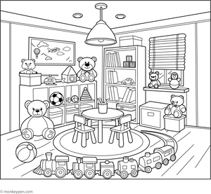 Play Room Coloring Page – fun and educational printable for children